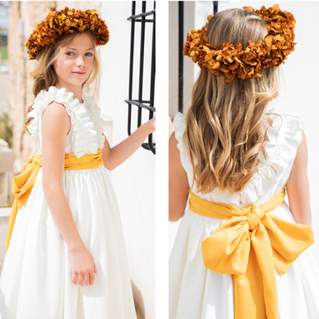 vestido comunión con fajin ocre